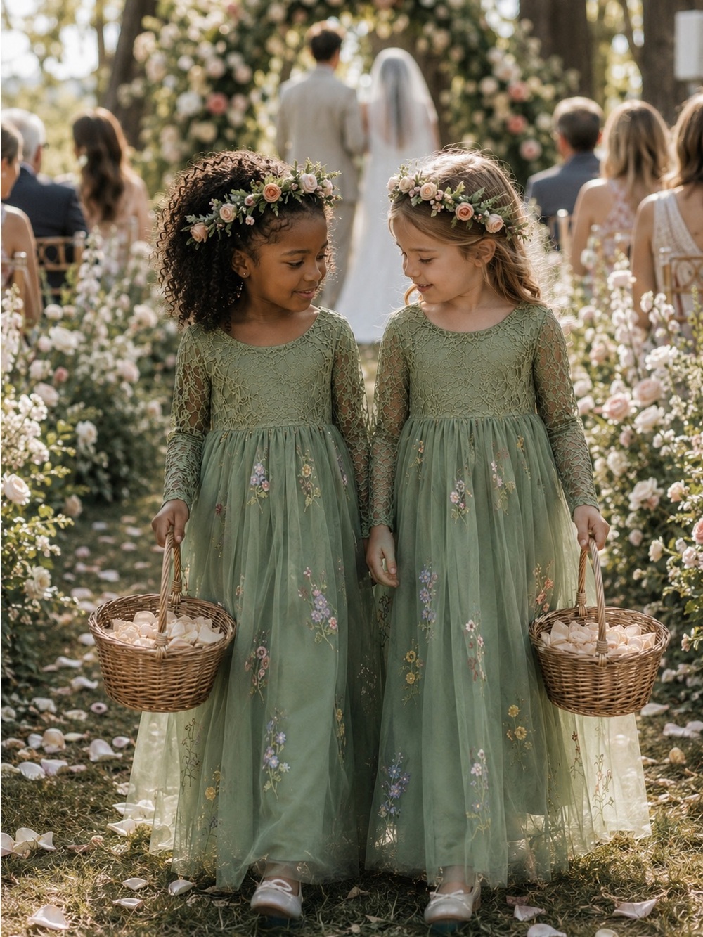 Green Lace & Tulle Flower Girl Dresses